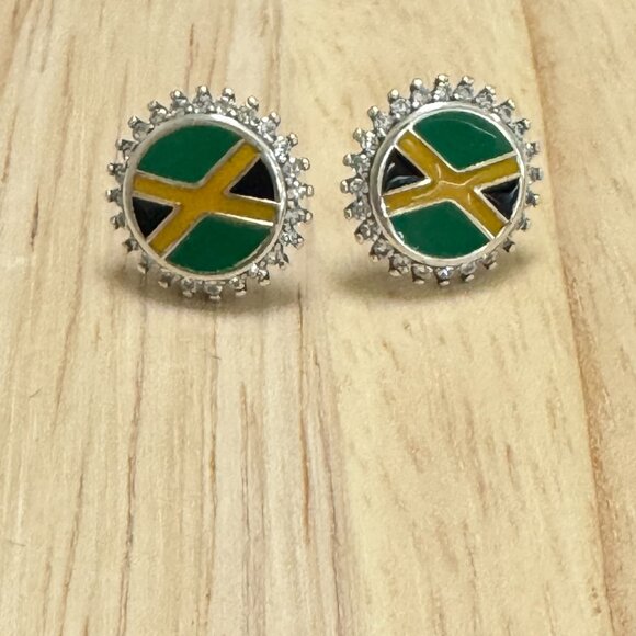 Jewelry - JAMAICA Flag Earrings S925 Sterling Silver Stud Earrings Handmade